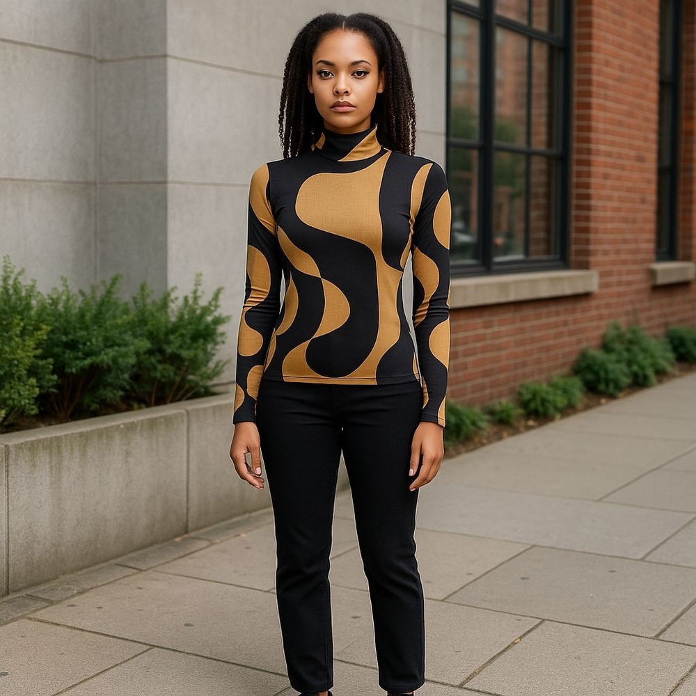 Bailey 44 Black and Gold Patterned Sheer Top Size XS